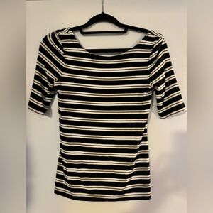 Banana Republic Black and White Striped Short Sleeve Top